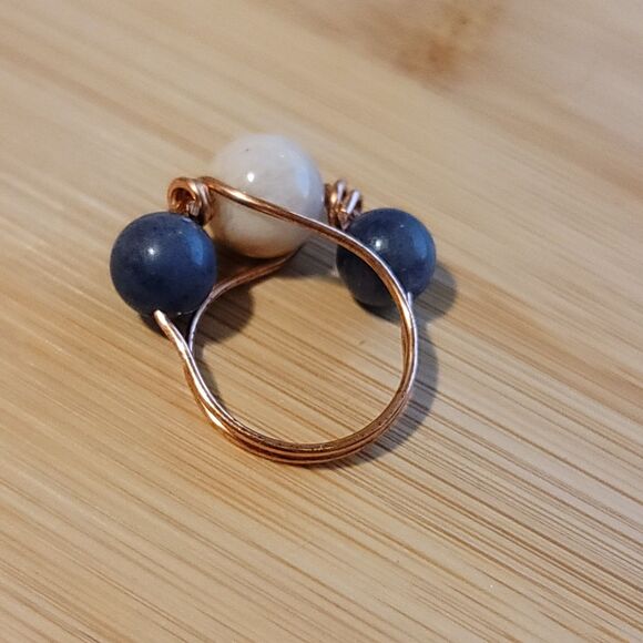 Handmade Sunstone and Blue Aventurine Copper Wire Wrapped Ring - Picture 4 of 4